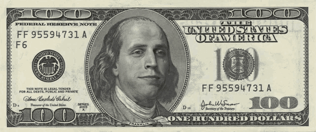 a one hundred dollar bill with a picture of franklin on it