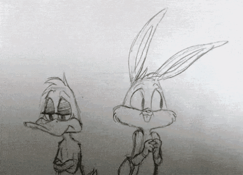 a drawing of a duck and a bunny with their arms crossed