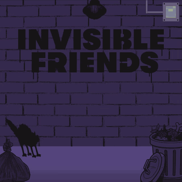 a poster for invisible friends shows a cartoon character with a boombox