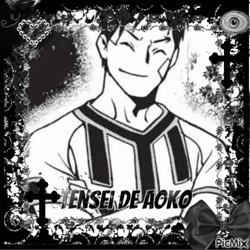 a black and white drawing of a man with a cross in the background .