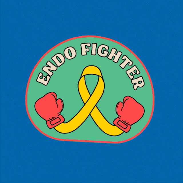 a logo for endo fighter with boxing gloves and a ribbon