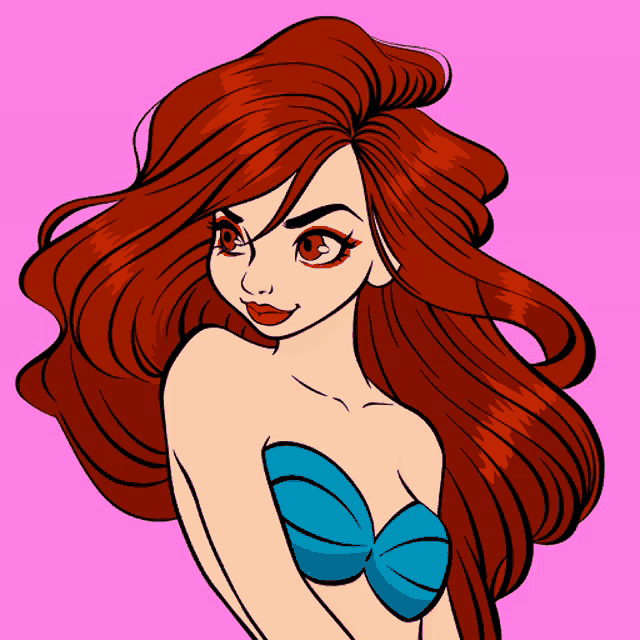 a cartoon drawing of a girl with red hair and a blue bow