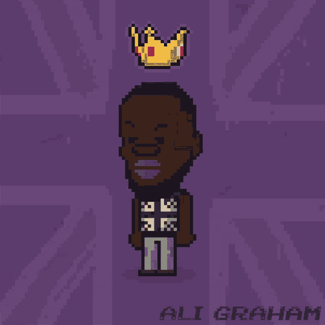 a pixel art of a man with a crown on his head