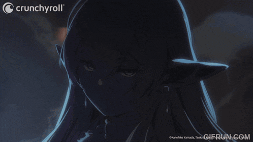 a crunchyroll advertisement with a purple haired character