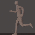 a naked man is running across a street without a shirt on .