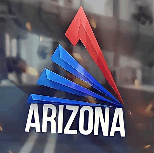 an arizona logo with a red and blue arrow