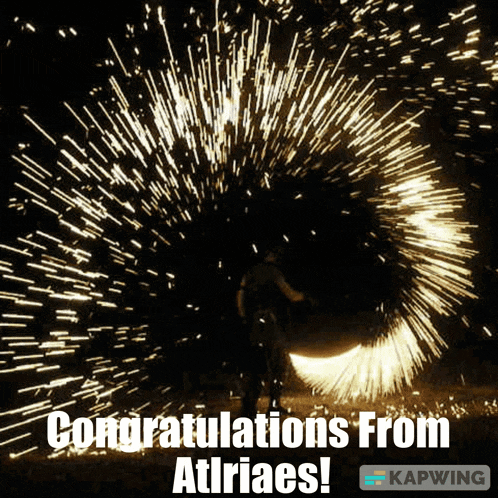 a congratulations from atiriaes greeting card with a fireworks display