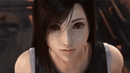 a close up of a woman 's face in a video game looking at the camera .