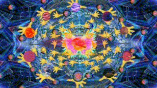 a colorful kaleidoscope with a red circle in the middle that says ' i love you ' on it
