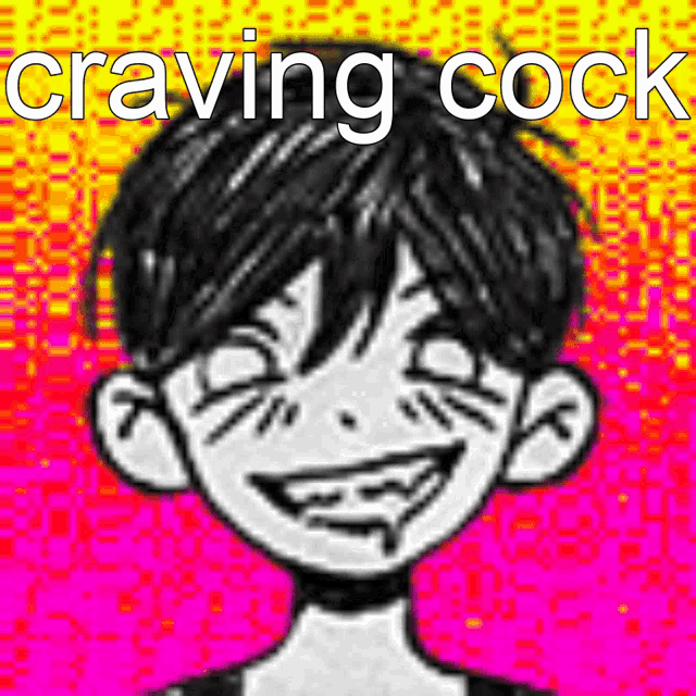 a black and white drawing of a boy with the words craving cock above it