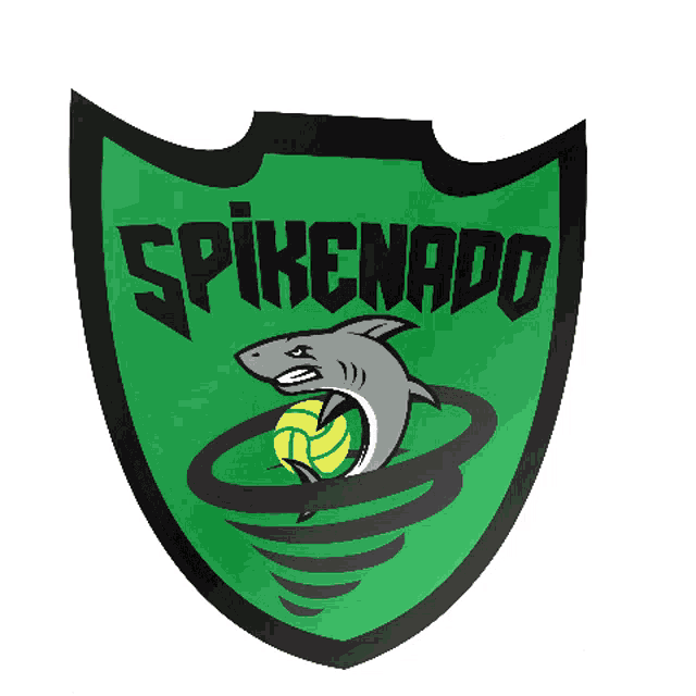 a green shield with a shark holding a volleyball and the words odamish92 on it