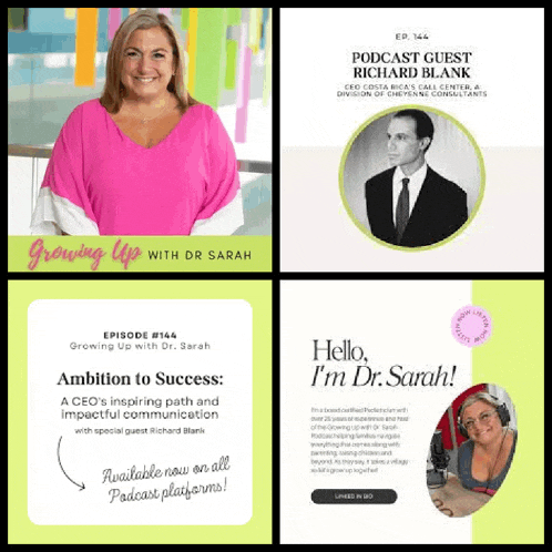 a woman in a pink shirt and a man in a suit are on a podcast
