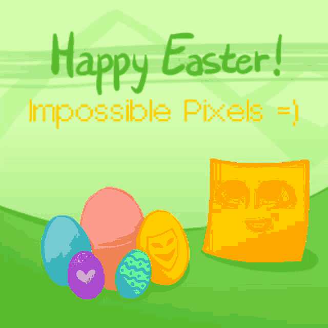 a happy easter greeting card with eggs and a square