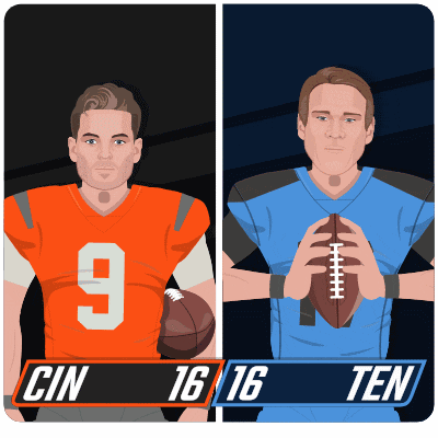 two football players are standing next to each other with the number 9 and 10 on their jerseys