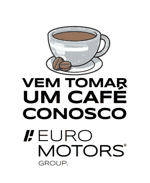 a logo for euro motors group shows a cup of coffee