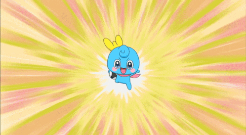 a blue cartoon character is holding a soccer ball and smiling