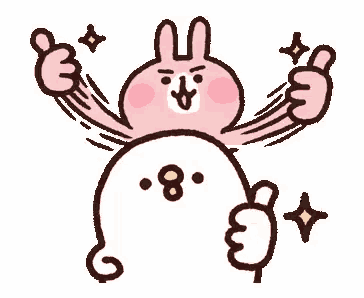 a cartoon rabbit is giving a thumbs up sign while standing next to a bird .