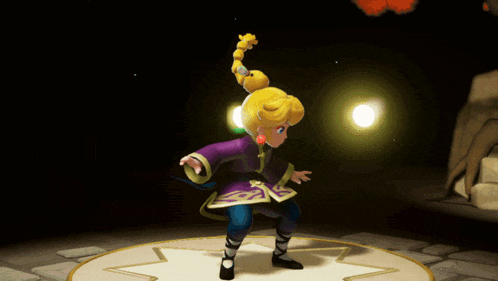 a cartoon character is dancing on a star shaped circle
