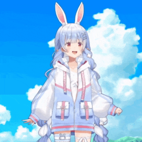 a girl with bunny ears is wearing a jacket that says ' tokyo ' on it
