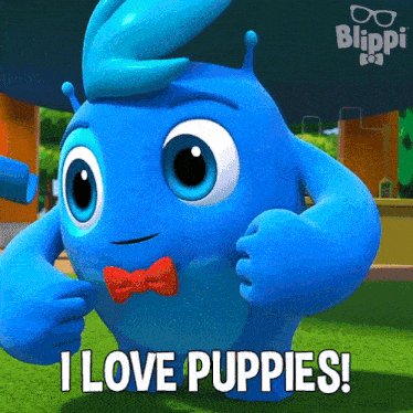 a cartoon character says i love puppies