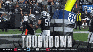 a football game is being played and the word touchdown is on the screen