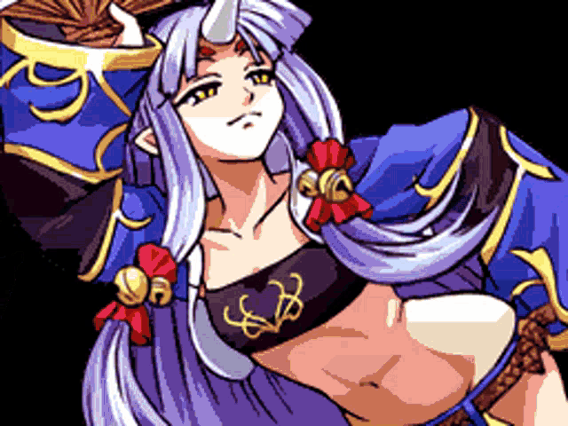 a pixel art drawing of a woman with a horn