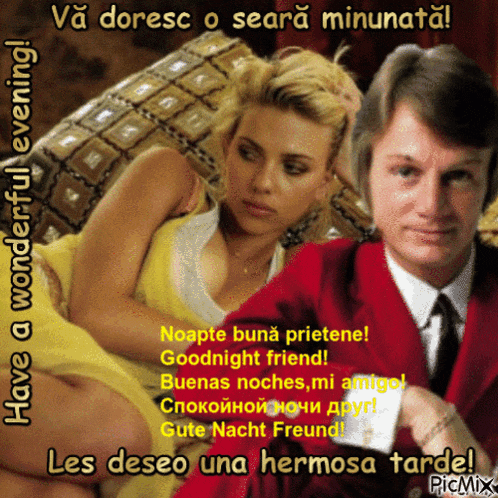 a picture of a man and a woman with the words " have a wonderful evening " at the top
