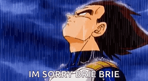 a cartoon character from dragon ball z is standing in the rain and looking up .