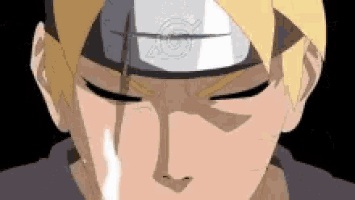 a close up of a naruto character with his eyes closed and a white tear coming out of his mouth .