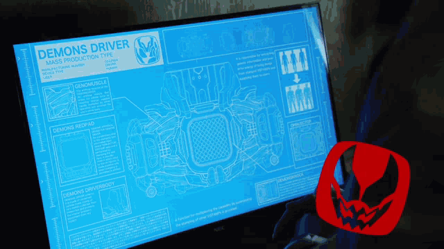a computer monitor displays a blueprint for a demons driver