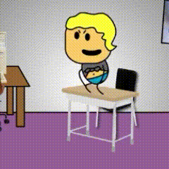 a cartoon of a man sitting at a desk