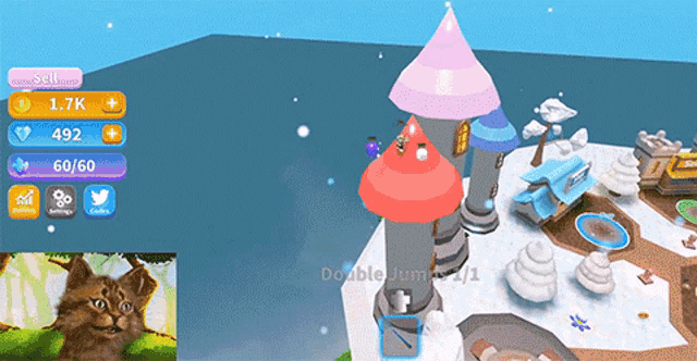 a screenshot of a video game with a cat on the bottom