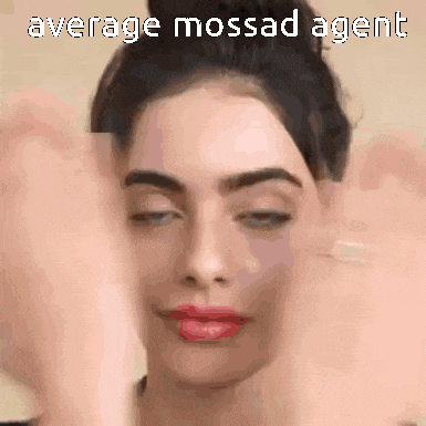 a close up of a woman 's face with the words average mossad agent written above her