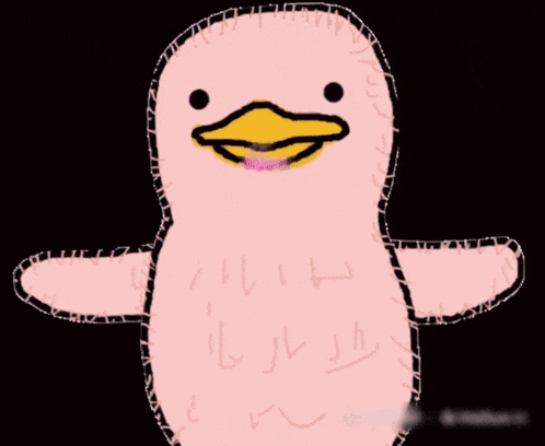 a drawing of a duck with pink hearts coming out of its mouth