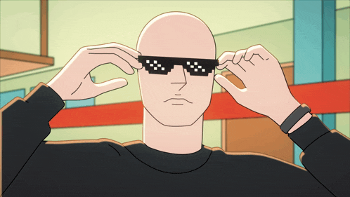 a bald man wearing a pair of sunglasses with a pixelated face