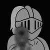 a black and white cartoon of a knight holding a gun in his hand .