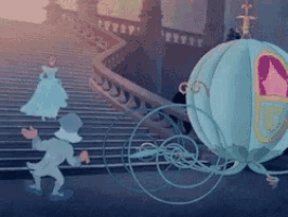 cinderella is being pulled by a carriage down the stairs in a cartoon