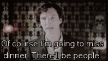 a man in a suit says of course i 'm going to miss dinner . there 'll be people !