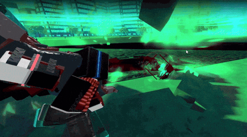a screenshot of a video game with a green light behind a person