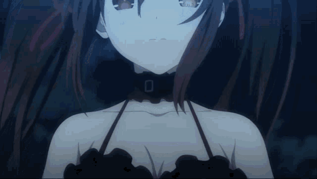 a close up of a girl 's neck with a choker around her neck