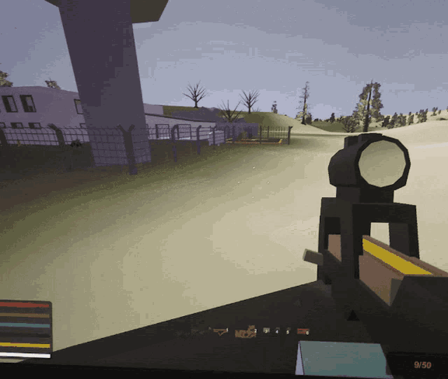 a computer screen shows a sniper rifle with the number 9/50 on the bottom