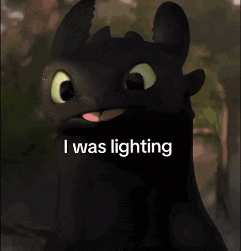 a picture of toothless from how to train your dragon with the words i was lighting before the