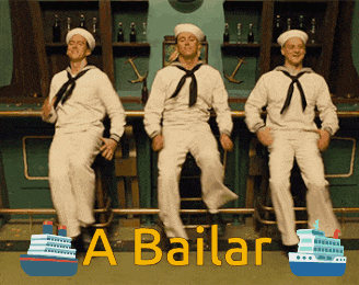 three sailors are dancing in front of a sign that says " a bailar "