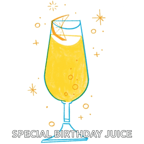 a glass of special birthday juice with a slice of orange in it