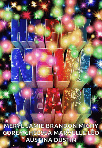 meryl jamie brandon michy gorey chelsea marvelle leo and austina dustin are featured on this happy new year greeting