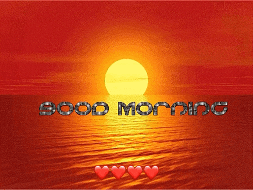 a picture of a sunset with the words good morning on it