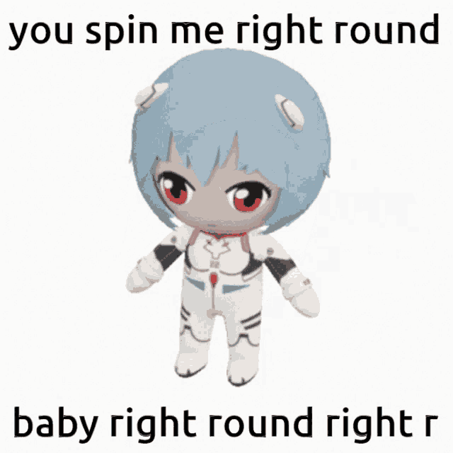 a stuffed toy with a caption that says you spin me right round baby right round right r.