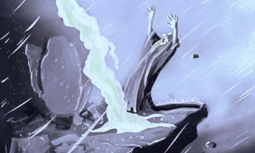 a painting of a person falling from a cliff