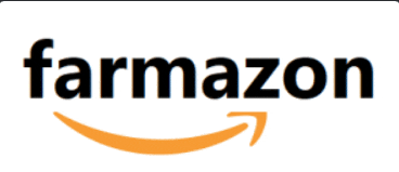 an orange and black logo for farmazon