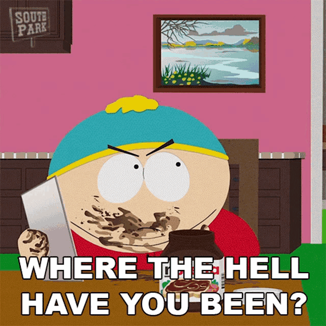 a cartoon character from south park is holding a knife